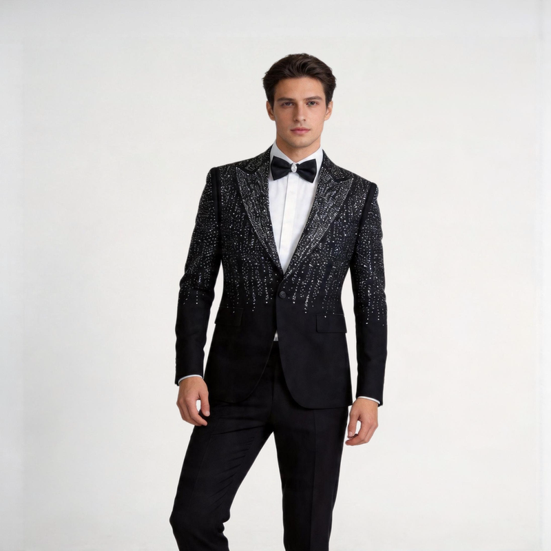 High-End Shiny Diamond Suit Suit for Men, Slim-Fitting Banquet Dress, Business Casual Stage Performance