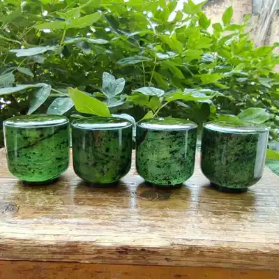 Gansu specialty Wushan Mandarin jade ink Jade couple coffee cup natural jade pure hand polished Wushan serpentine rock