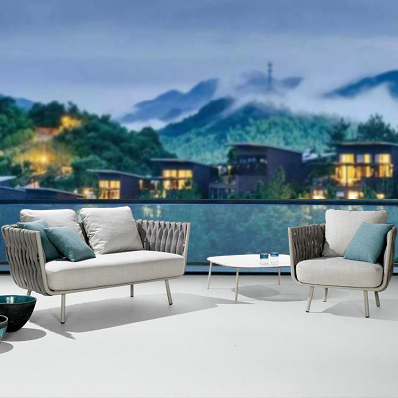 Outdoor terrace sofa balcony courtyard thick rope sofa coffee table combination hotel homestay coffee house Nordic sofa