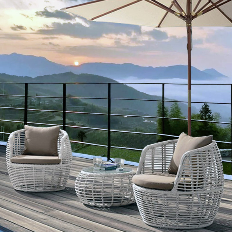 Balcony small sofas Minjuku hotel Courtyard Casual Outdoor Rattan Sofa Villa garden Rough Rattan Sofa tea table-Taobao
