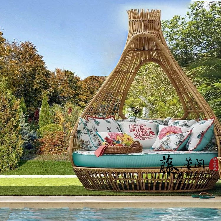 Outdoor Deck Bed Villa Garden Courtyard Sunbed Balcony Terrace Rattan Deck Chair Sofa Outdoor Furniture