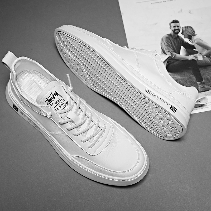 Thick-soled white shoes men's leather 2022 winter new breathable Korean version of the casual trend all-match inner heightening board shoes for men