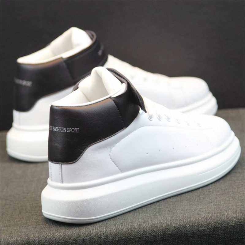 High-top white shoes men's leather Korean version of the trend of all-match high-top couple high-top shoes sports casual thick bottom shoes