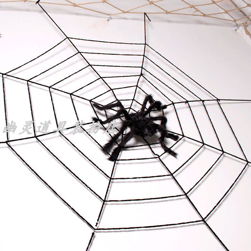 Halloween Spider Web Adornment Pendant Ghost House Bar Secret Room Escape Terror Plush Black Big Spider Props-Taobao