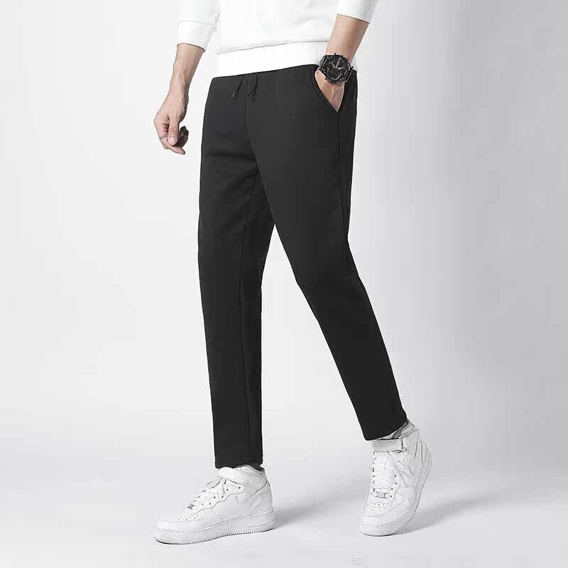 裤子男秋冬季百搭卫裤束脚羊羔绒直筒男士运动裤加绒加厚休闲长裤