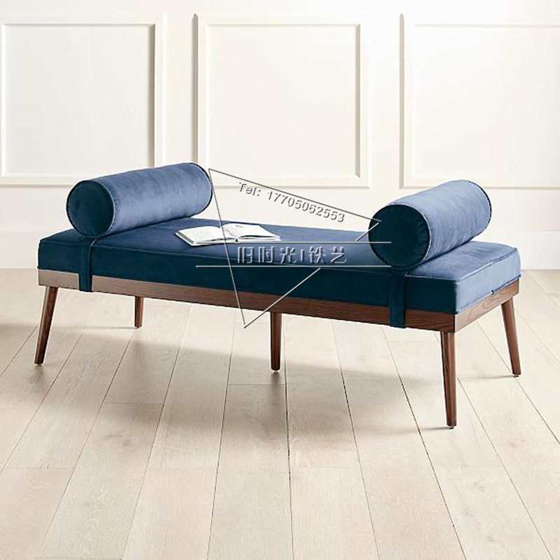 New American bed end stool solid wood bench shoe changing stool European bed neo-classical bench living room sofa chaise longue