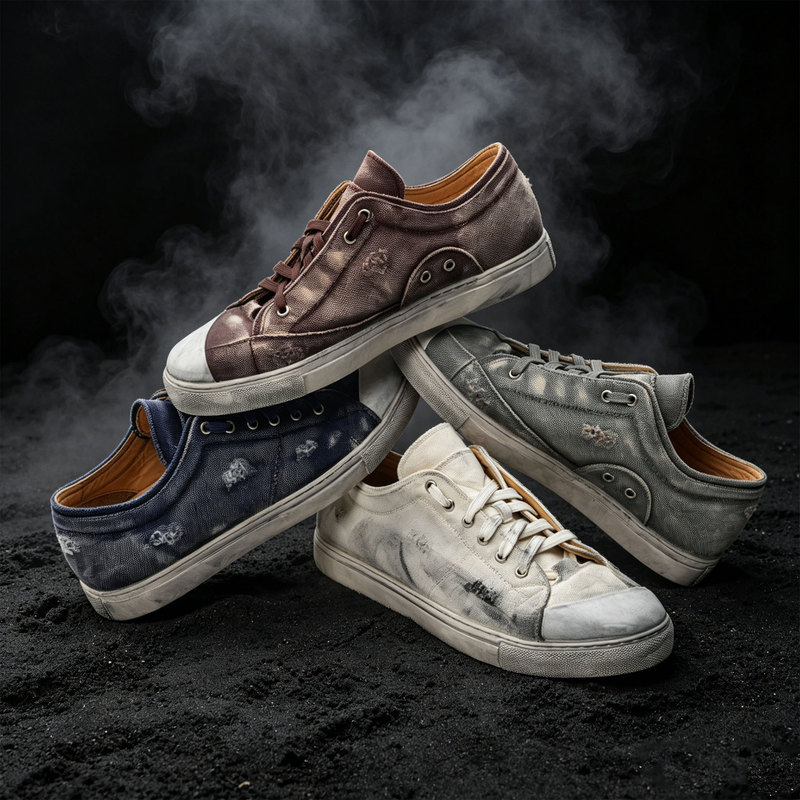No Logo / Beater * Washed and Distressed Irregular Round-Toe Double Tongue Canvas Height-Increasing Sneakers