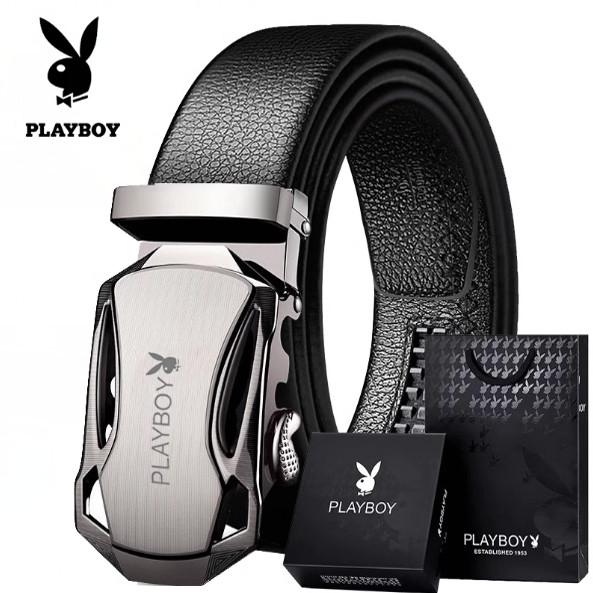 Playboy Belt Men's Genuine Leather Automatic Buckle Business Belt for Young and Middle-Aged People Korean Style Versatile Student Leather Belt
