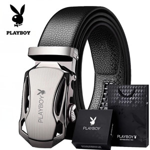 Playboy Belt Men's Genuine Leather Automatic Buckle Business Belt for Young and Middle-Aged People Korean Style Versatile Student Leather Belt
