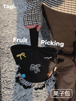 Tagi fruit picking fruit bag hand-held crossbody metal chain Handmade nail bead nylon bag