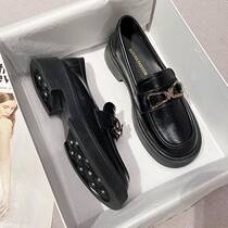 Thick-soled loafers for women 2024 spring and autumn new black British style small leather shoes flat-soled single shoes for women X812-15