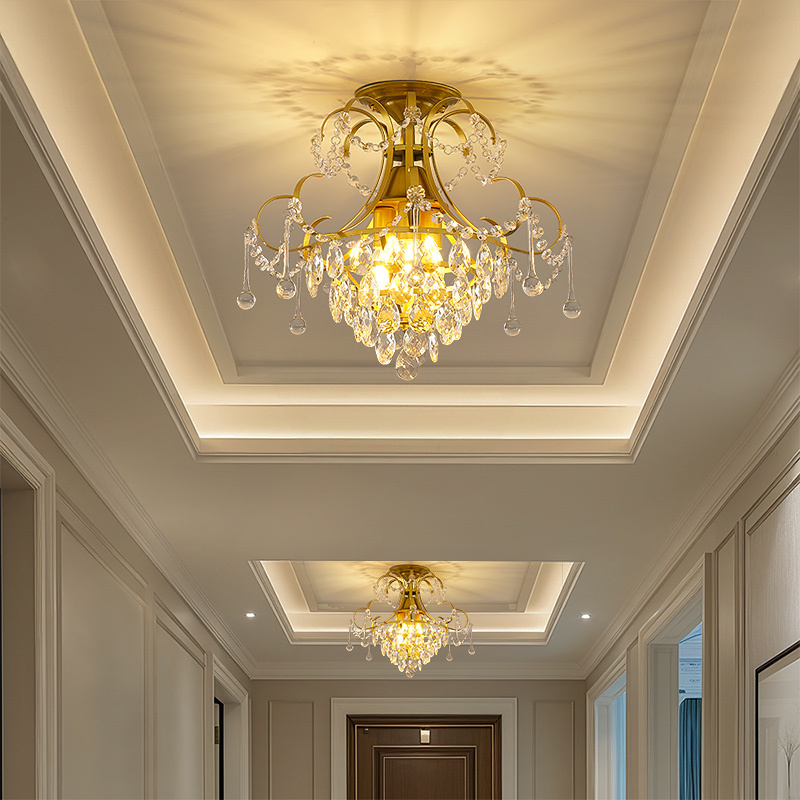 Crystal Ceiling Lamp for Bedroom, Balcony, Corridor, Hallway, Foyer, Gold Simple Creative Wholesale Luxury Lighting for Living Room