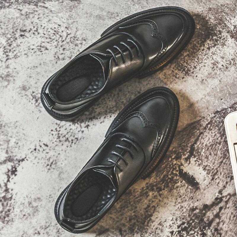 Block shoes men British business dress shoes summer breathable trend men real leather hundred casual men's shoes