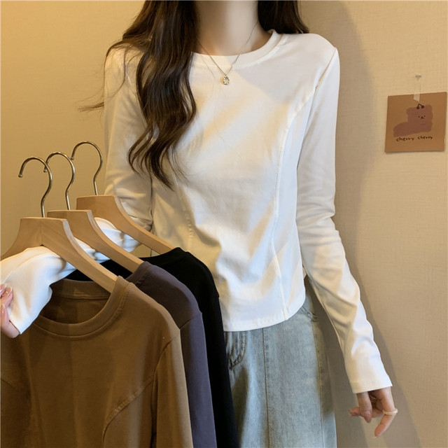 Plus-Size, Slightly Chubby, Regular Shoulder, Long-Sleeved T-Shirt for Women, New Autumn and Winter Style, Inner Layer, Base Shirt, for Chubby Women, Covers the Belly, Makes You Look Slimmer
