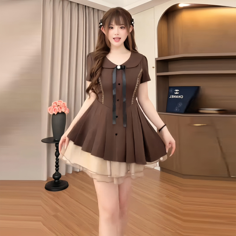 Plus-Size Elegant Lapel Dress for Women with Bow Tie, Waist-Cinching, Slimming Pleated Short Skirt, Stylish and Unique Dress Plus-Size Elegant Lapel Dress for Women with Bow Tie, Waist-Cinching, Slimming Pleated Short Skirt, Stylish and Unique Dress