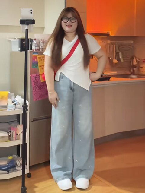 Plus-Size Embroidered Wide-Leg Jeans for Women, Summer Versatile, Loose Fit, Slimming, Body-Covering Straight-Leg Pants, High-Waisted Trousers