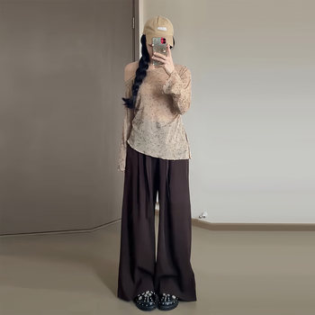 Plus-Size Casual Suit Pants for Women, Autumn and Winter, Slimming Loose Straight-Leg Wide-Leg Pants with Drape Effect, Floor-Length Trousers