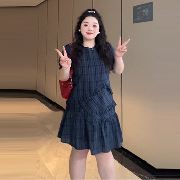 Plus-Size Irregular Loose Dress for Summer, Slimming Ruffled Versatile Plaid Casual Dress for Chubby Women