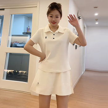 Plus Size Casual Fashion Suit for Women in Summer, Slimming Polo Collar Short-Sleeved T-Shirt Top + Culottes Two-Piece Set