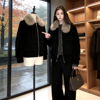 Plus-Size Retro Fur Collar Warm Short Coat for Women, Autumn and Winter Slimming Zipper Jacket, Niche Faux Fur Integrated Top