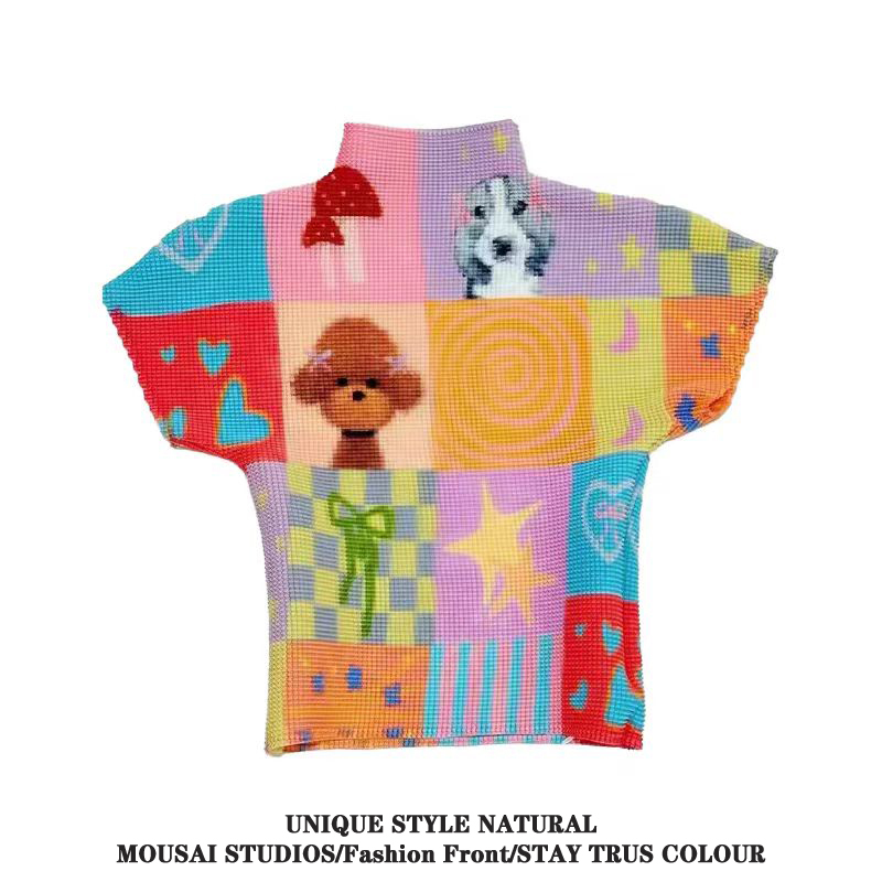 In Stock Graffiti Y2K Hot Girl American-Style Pleated Short-Sleeved T-Shirt with Playful Print Top Collection