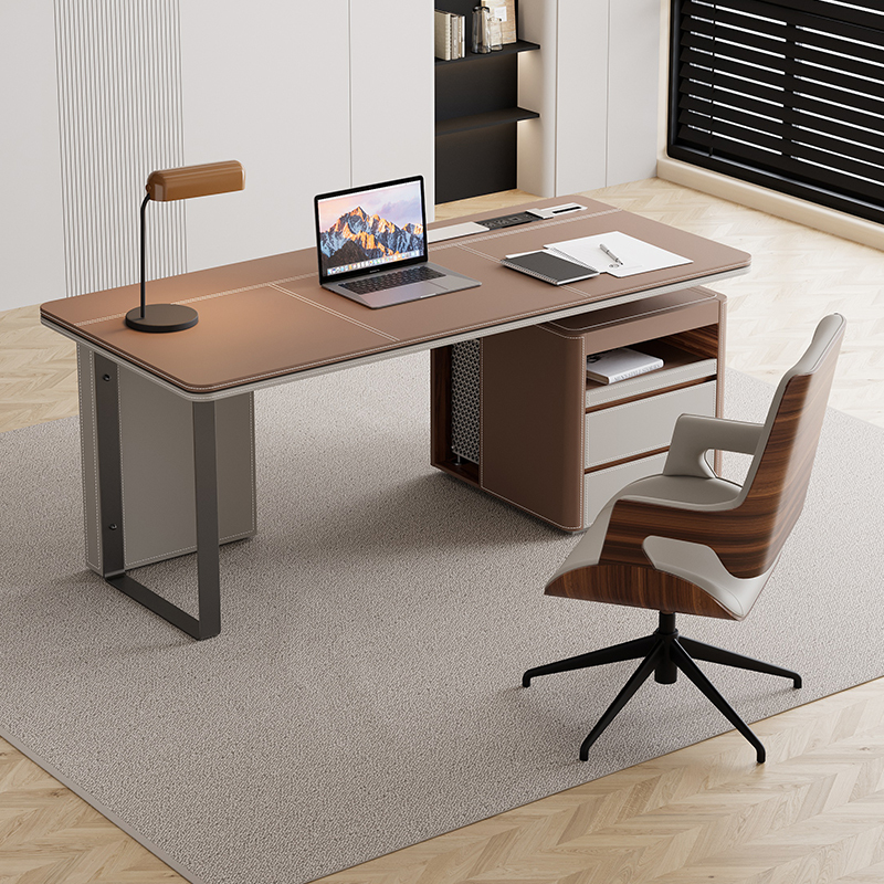 Saddle Leather Desk Modern Simple Light Luxury Home Study Office Desk Designer Boss Corner Computer Desk