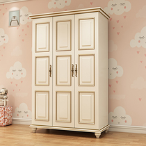 American wardrobe bedroom white 2-door wardrobe Solid wood European-style integral four-door large wardrobe Childrens cabinet locker