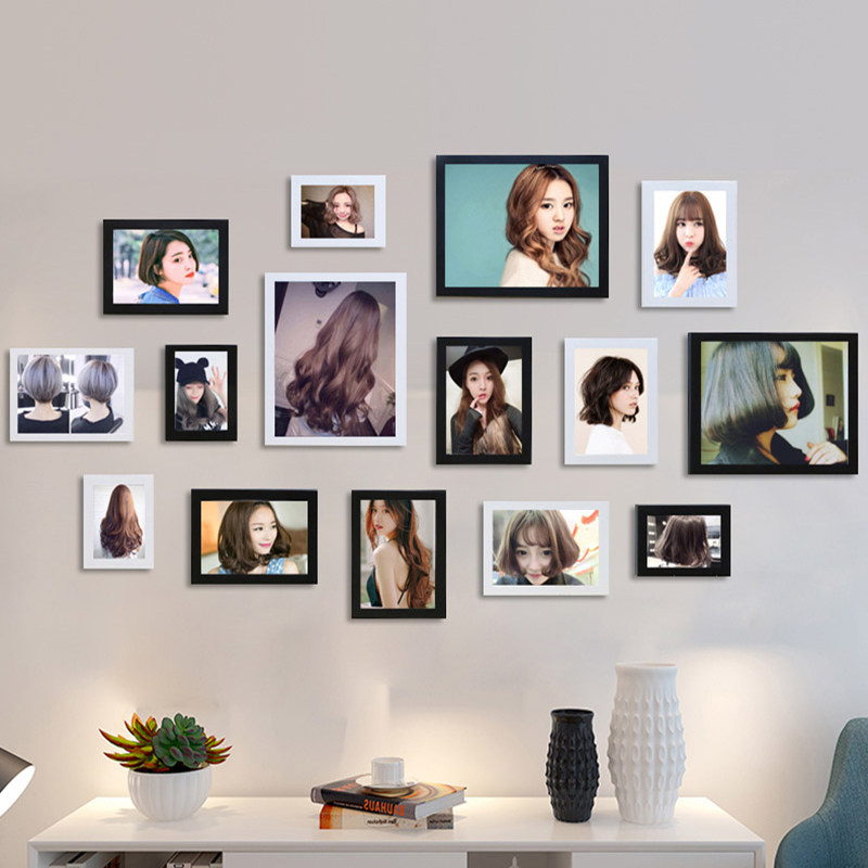 Hair salon decoration background wall Hair salon hairstyle poster hanging painting mural Hair salon personality hot dyeing combination photo wall