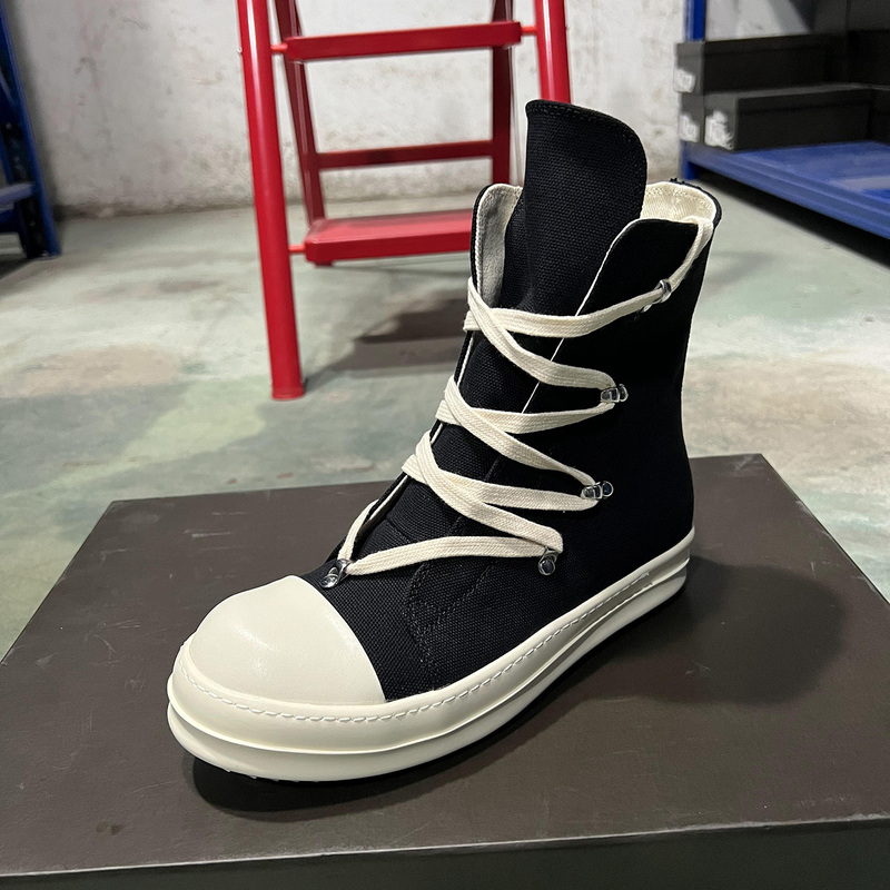 Round Owens High-Top Shoes for Men, Five-Pointed Star, Dark Black Zipper Canvas High Street Casual Sneakers, Short Boots, Ro Shoes, Trendy