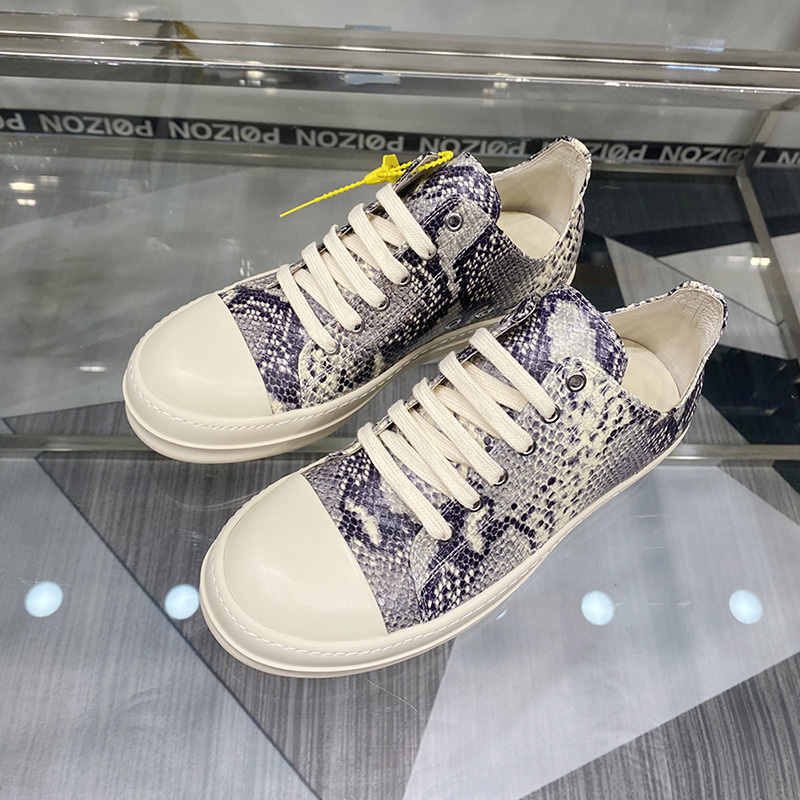 Round Shoes for Men, Low-Top Genuine Leather with Python Pattern, New Retro Fashion High Street Thick-Soled Casual Couple Sneakers for Women, Trendy
