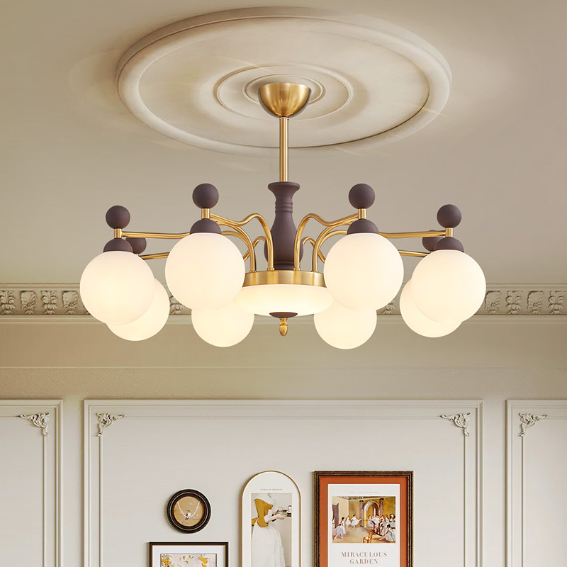 2025 New French-Style Vintage Living Room Chandelier American Retro Magic Bean Round Ball Bedroom Study Dining Room Lighting Fixtures