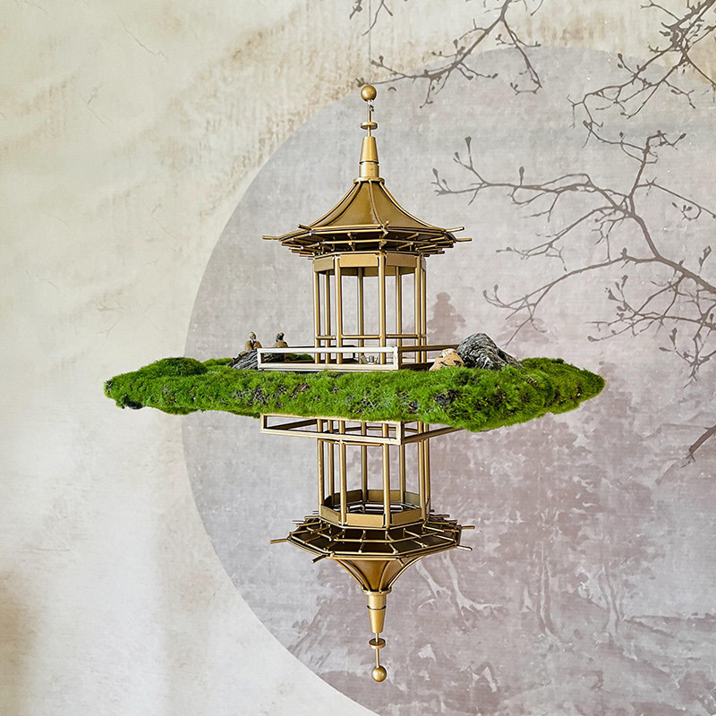 New Chinese Modern Light Extravagant Iron Art Acrylic Micro Landscape Pendulum-like House Xuanguan Hotel Sample House Display Center Adornment