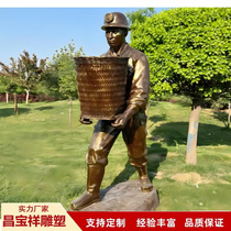 Pure copper miner sculpture outdoor garden landscape statue large ancient figure folk commercial pedestrian square ornaments