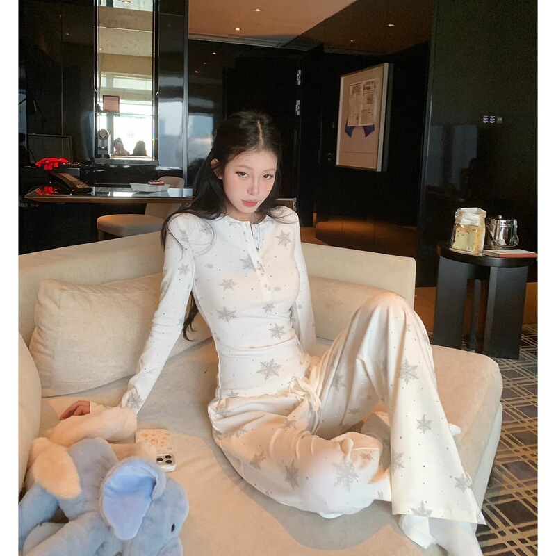 Modal 2026 Pajamas for Women, New Spring and Autumn Style, Snowflake Design, Lazy and Pure, Sweet and Casual, Suitable for Wearing Outside, Home Wear Set