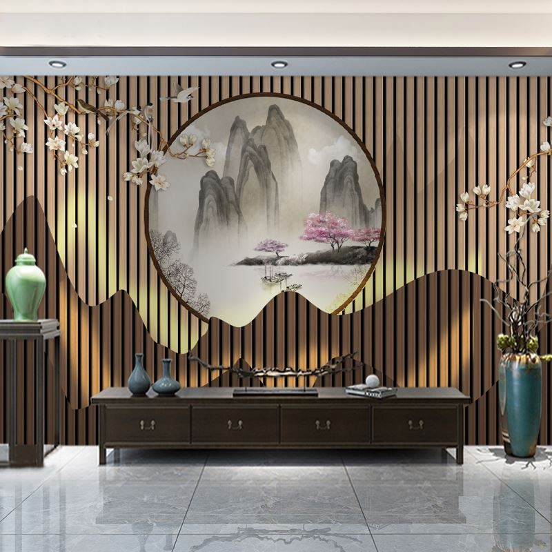 8D Modern New Chinese Luxury Hotel Club Bamboo Wood Fiber Integrated Wall - board Tea Room Fast Package Wall Panel