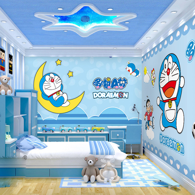 Doraemon themed children's room wall cartoon clinks cat boy bedroom bedhead bamboo fiber integration wall
