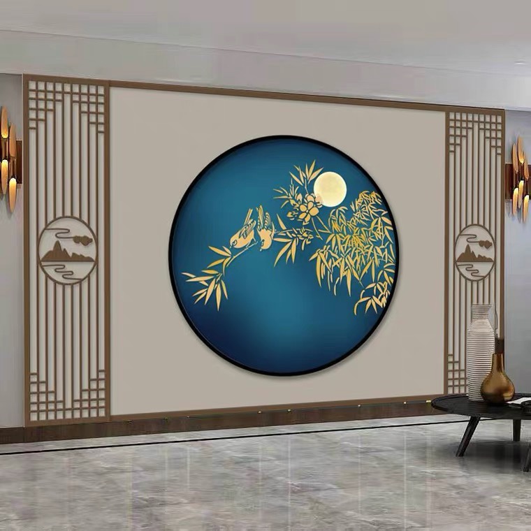 New Chinese Style Furnishing Clubhouse Tea Zhuang Store Nursing Wall Wall Book House Office Superior Light Lavish Bamboo Wood Fiber Integrated Wall Panel