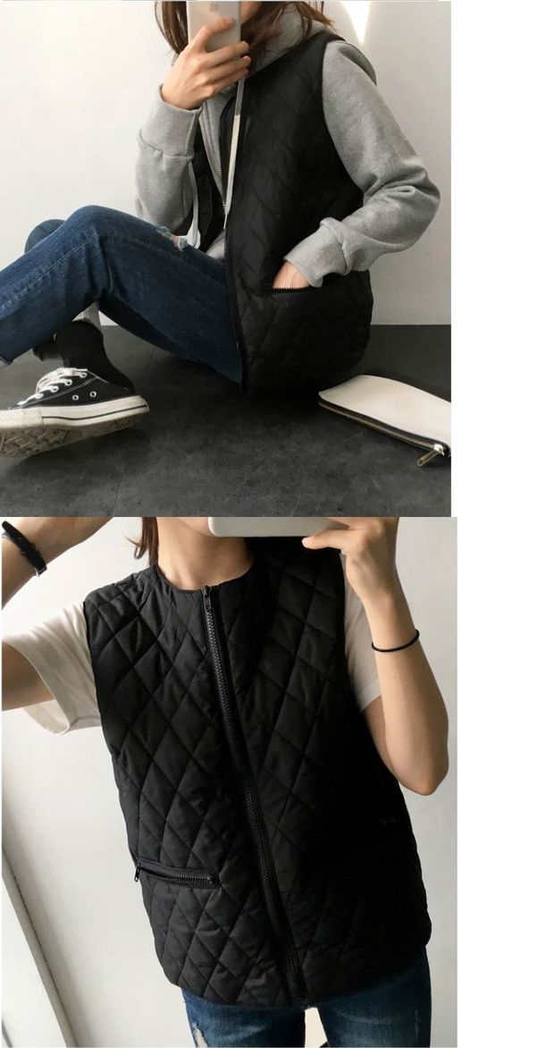 Mùa thu đông Hàn Quốc mới vest nữ ngắn đoạn cotton nhẹ áo vest cổ tròn vest vest rộng vai sinh viên hoang dã áo khoác len nữ