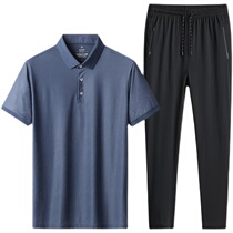 Grandpa's clothes summer two-piece set 60-70 years old middle-aged and elderly ice silk sports suit men's loose casual wear