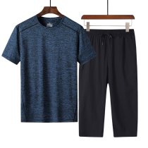 Middle-aged and elderly men's cropped pants loose straight pants dad summer ice silk sports suit grandpa summer shorts