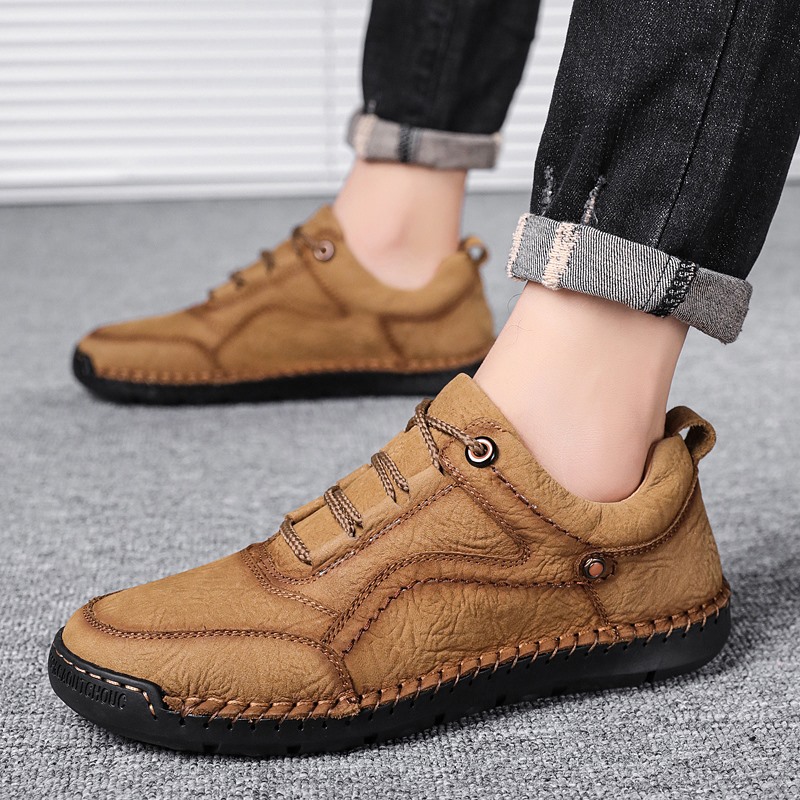 Genuine Leather Headlayer Bull Leather Men's Shoes Comfort Men's Outdoor Sports Climbing Hiking SOFT BOTTOM ABRASION RESISTANT CASUAL LEATHER SHOES