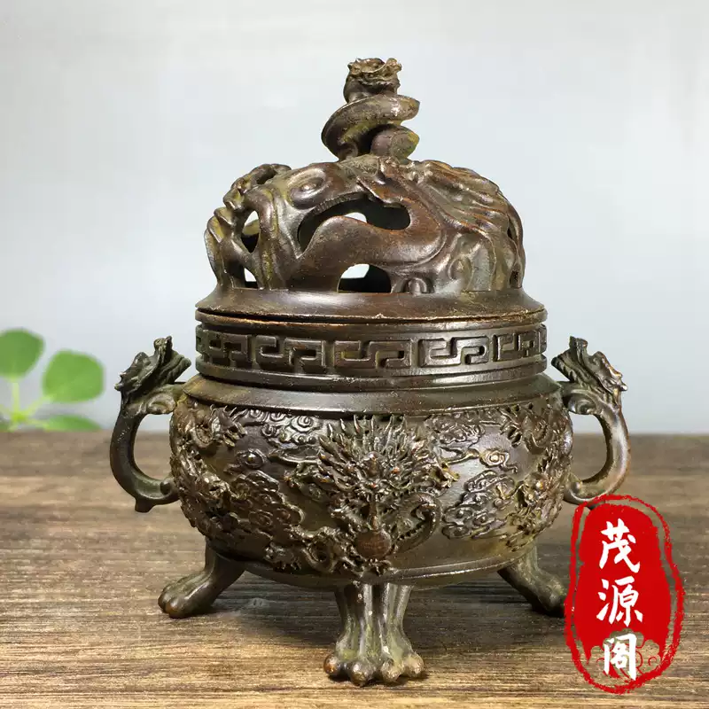 纯铜鎏金瑞兽朝天吼狮子熏香炉摆件家用茶道铜香炉摆件老铜器收藏