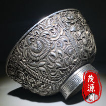 Return antique Xuande genuine silver bowl flower blossom rich totem tea bowl cup ornaments antique miscellaneous collection genuine bowl