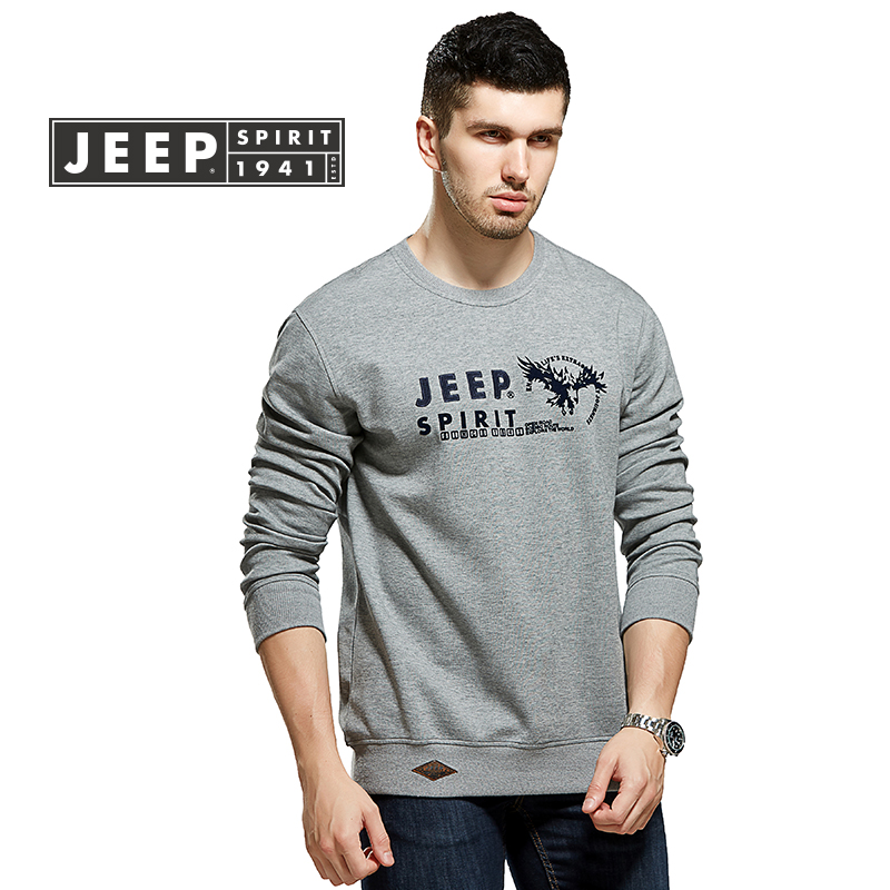 Áo thun cotton dài tay nam cánh đồng JEEP Quần lửng nam thu đông giản dị và áo len dày áo phông rộng nam