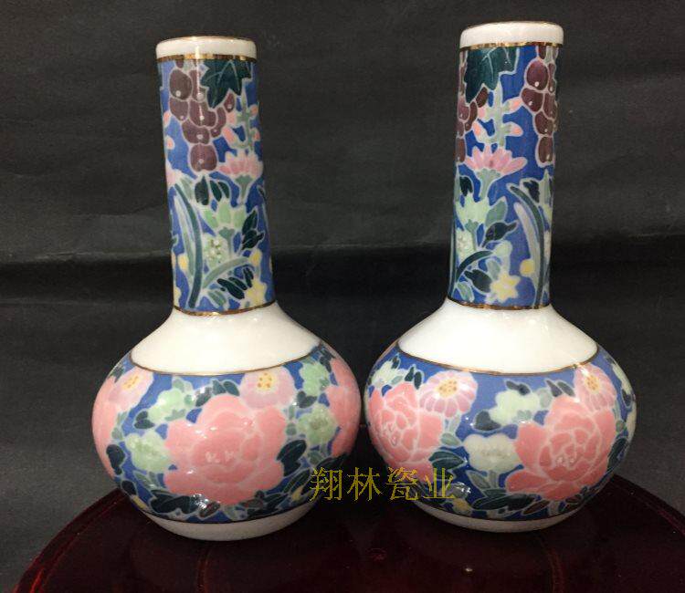 醴陵瓷器--群力瓷厂70年代末至80年代手绘蓝底满花花插--黑双凤款-淘宝