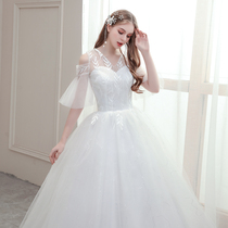 Light wedding dress 2021 spring new bride mid-sleeve uniform thin Hepburn slim-fit deep V-neck lace wedding dress