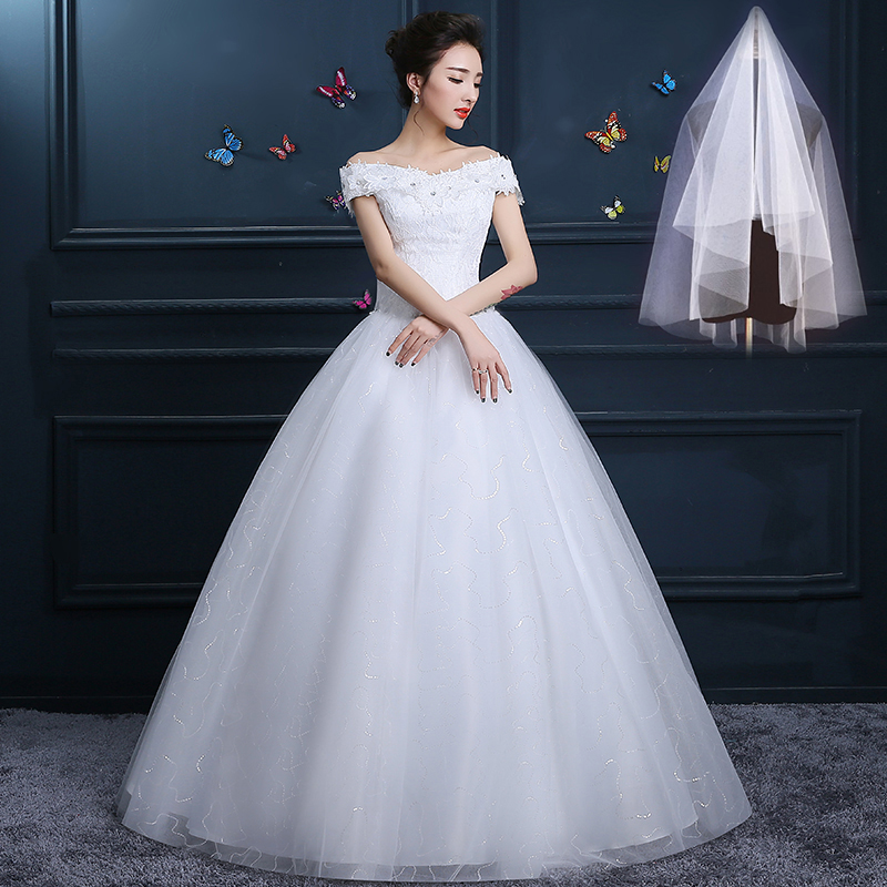 Gồm một từ vai đám cưới công chúa thời trang Hàn Quốc cổ chữ V váy cưới 2020 mới một từ zimised váy vai đám cưới