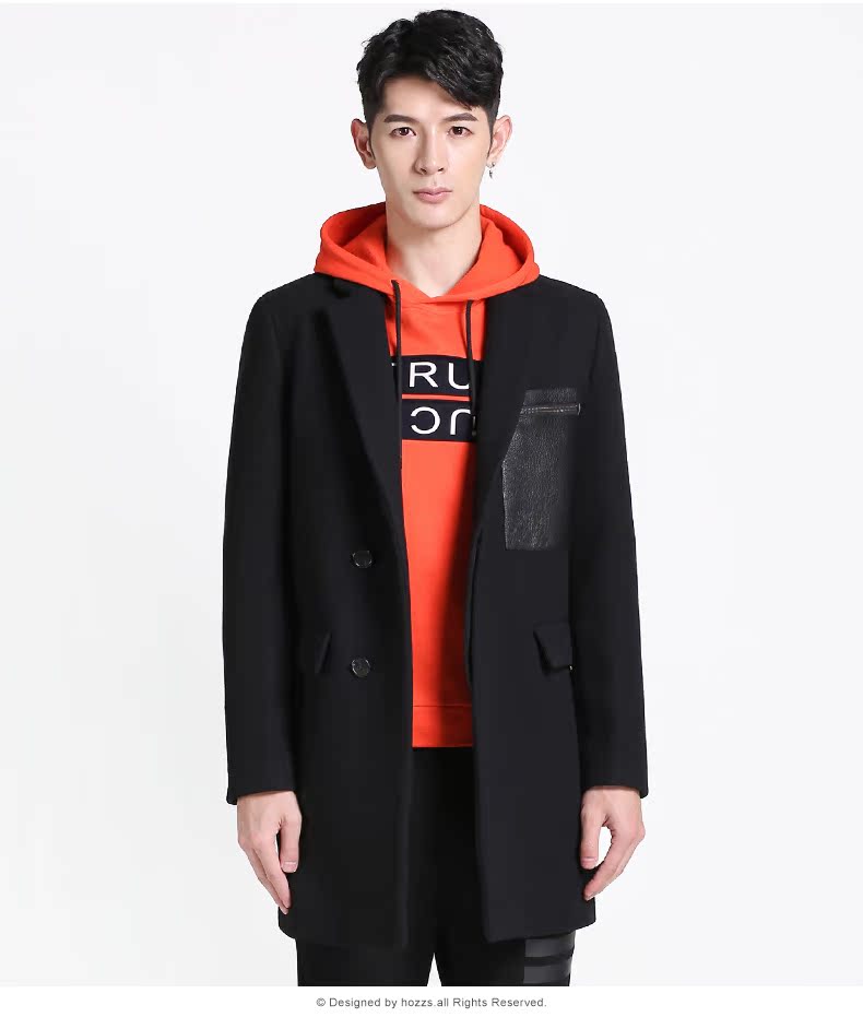 HOZZS / Han Zhesi mùa đông thanh niên nam áo len dài cổ áo phiên bản Hàn Quốc của áo len thủy triều áo Vest dạ nam