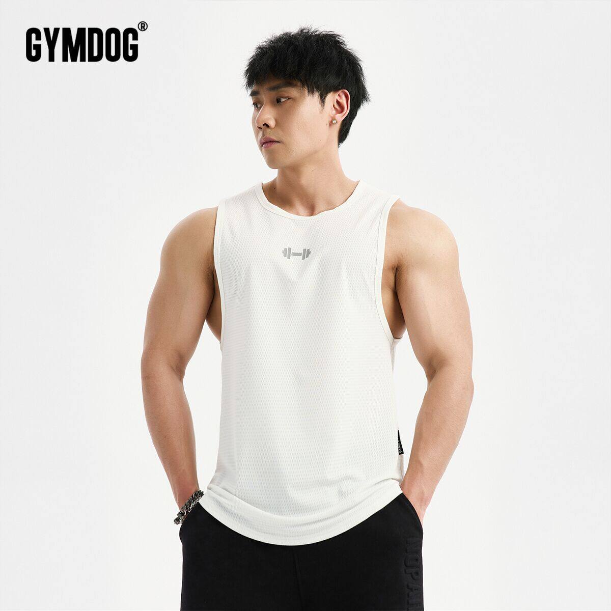GYMDOG dumbbells printed sports vest men's summer running fitness training mesh speed dry sleeveless T-shirt clothes