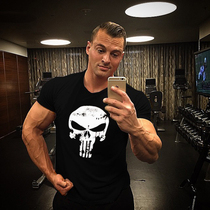 GYM skull summer sports fitness bodybuilding mens t-shirt Cotton crew neck slim shirt Solid color loose training t-shirt